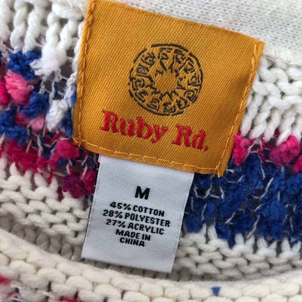 Ruby Rd Size M Vibrant Patriotic Knit Pullover Sweater Cozy Flared Sleeve - Picture 5 of 9
